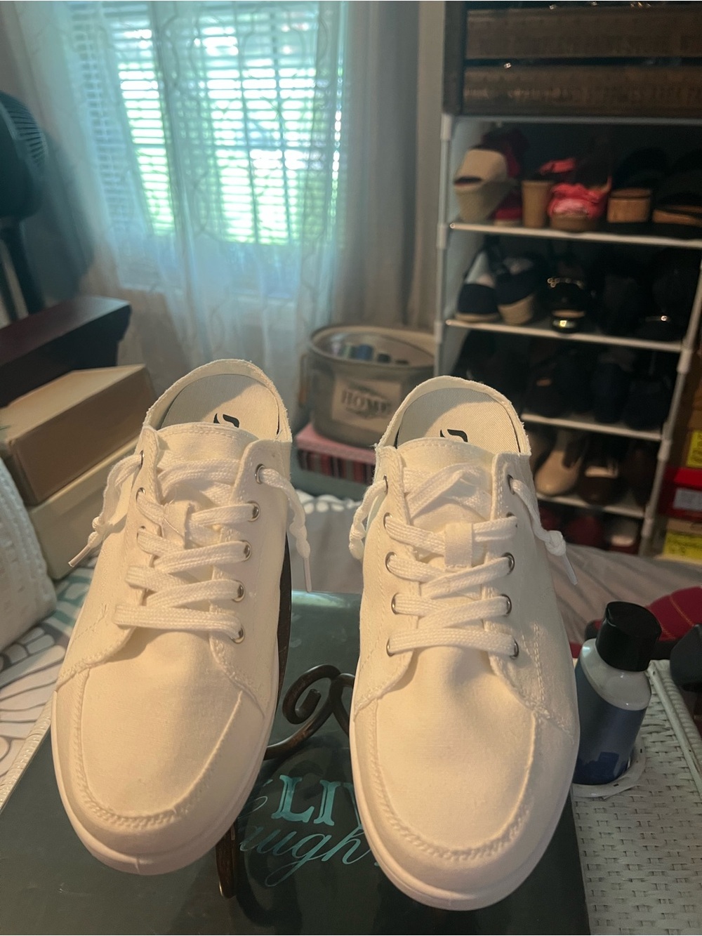 STQ White Casual Slip-On Mules for Women 8.5